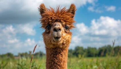 Humorous Expression of a Brown Vicugna pacos Alpaca