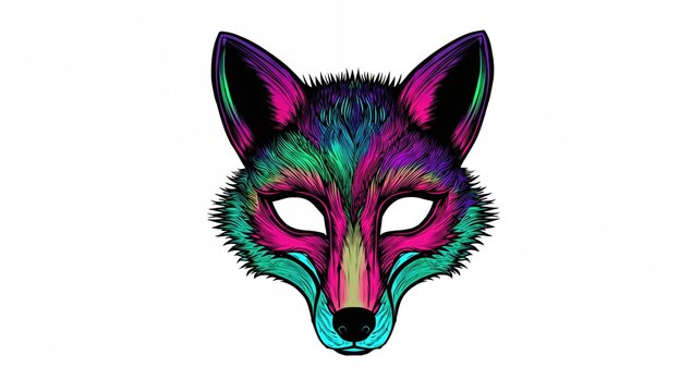 Vibrant neon fox face covering on a white background - Powered by Adobe