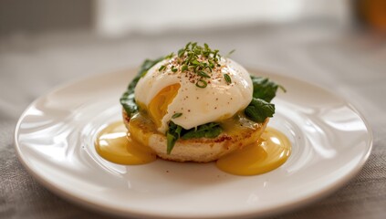 Breakfast plate featuring Egg Benedict - Soft focus and selective clarity