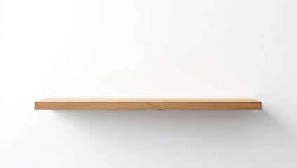Blank wooden shelving against a white backdrop