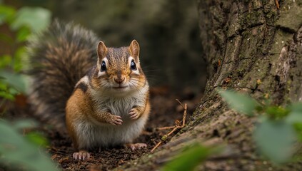 Obraz premium Detailed view of an adorable chipmunk in a forest