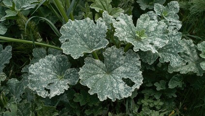 Powdery mildew infection affecting zucchini leaves