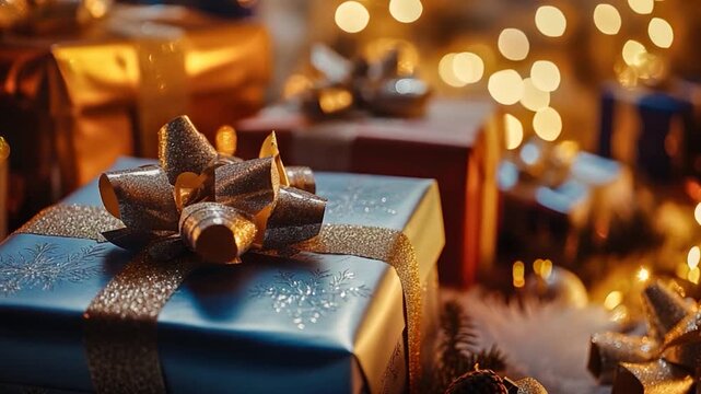 A close-up view of a gift box on a table, ideal for promotional or celebratory purposes