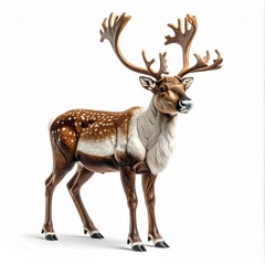 Fototapeta premium Majestic Reindeer with Impressive Antlers Standing Proudly on a White Background, Symbolizing Nature and Wildlife
