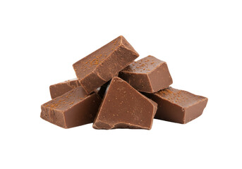 Isolated mound of delicious dark chocolate chunks for snacking or a baking ingredient