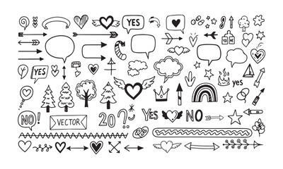 Doodle Collection Whimsical Hand Drawn Elements Black and White Vector Illustration - Hand-Drawn Doodle Icons Set