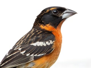 Black-headed Grosbeak Perched Head Turned Isolated on White