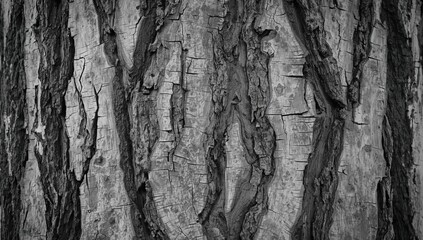 Obraz premium Monochrome wooden surface with detailed tree bark