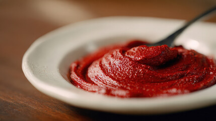 Fototapeta premium close-up of rich tomato paste in a clean dish