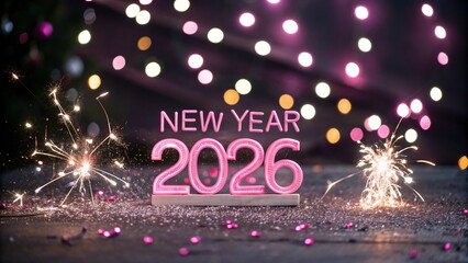 Vibrant Pink Neon 2026 with Sparkling Glitter Celebration Background - 7