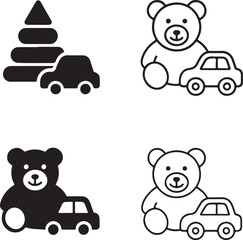 Obraz premium Isolated Childhood icon set, childhood play symbol, kids toy icon, happy child, solid black line outline filled, thin stroke vector, modern minimal design