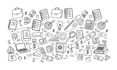 Financial and Business Doodle Art Depicting Investment Strategies - Hand-Drawn Doodle Icons Set