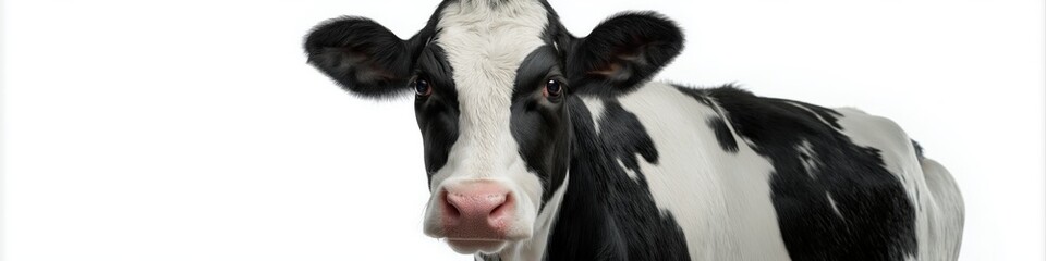 Close-up of black and white holstein cow on a white background