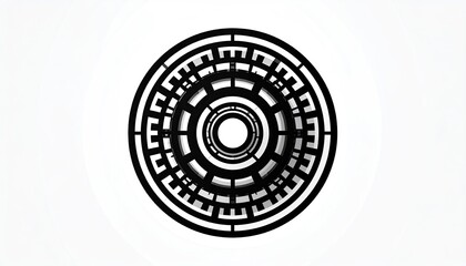 Circular maze pattern on white, isolated; for graphic design, security background
