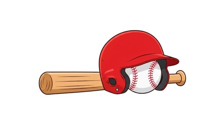 
Cartoon Baseball Gear Trio: Bat, Ball & Helmet Illustration for Youth Sports and Safety
