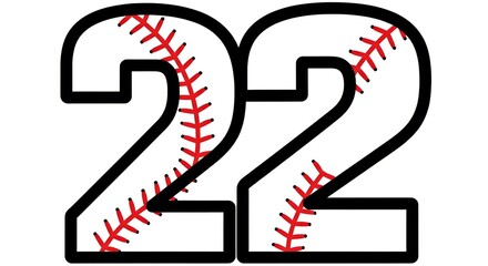 Baseball Number 22 Design: Red-Stitched Graphic for Jerseys, Teams & Fans