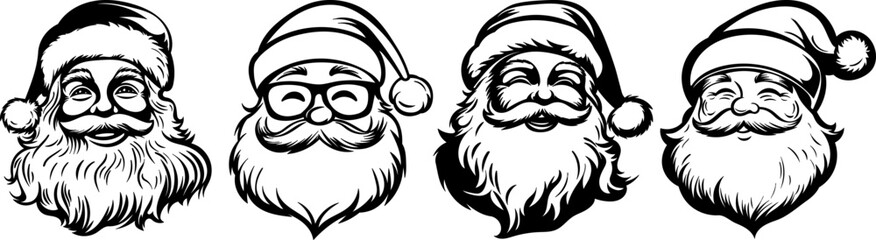 Set of Santa Laughing Portrait Silhouettes, vector