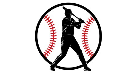 Baseball Batter Silhouette Logo: Iconic Red-Stitched Design for Teams and Fans