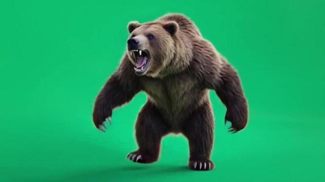 Brown bear roaring and standing on its hind legs in front of a green screen background studio shot bear green screen video