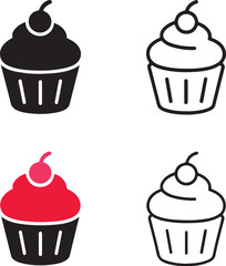 Isolated Pastry icon set, pastry bakery symbol, cupcake dessert icon, sweet food, solid black line outline filled, thin stroke vector, modern minimal design