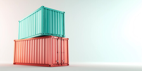 Stacked cargo containers,clean background,copy space,corporate logistics style,white background