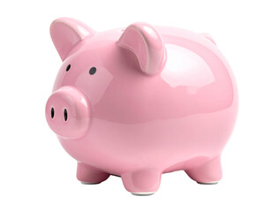 Fototapeta premium Small Pink Piggy Bank with Coin Slot Highlighted isolated on transparent background