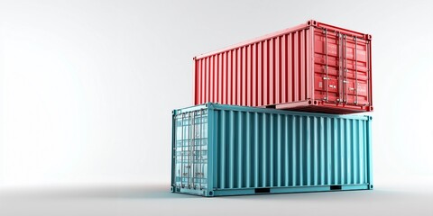 Stacked cargo containers,clean background,copy space,corporate logistics style,white background