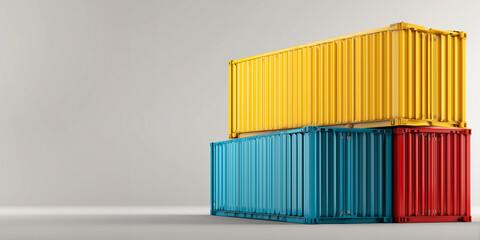 Stacked cargo containers,clean background,copy space,corporate logistics style,white background