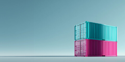 Stacked cargo containers,clean background,copy space,corporate logistics style,white background