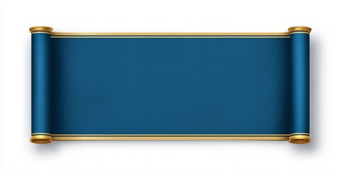 Chinese-style scroll,blank blue paper with golden border,spread out,rectangular,white background
