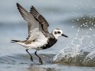 Black-bellied Plover Catching Fish Isolated on White