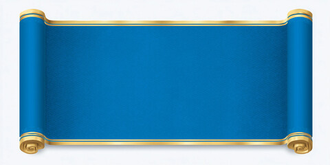 Chinese-style scroll,blank blue paper with golden border,spread out,rectangular,white background