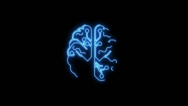 Artificial Intelligence Brain Saber Line Animation | Glowing Neon Effect Motion Icon"