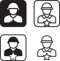 Isolated Military icon set, military army symbol, soldier badge star, defense service, solid black line outline filled, thin stroke vector, modern minimal design