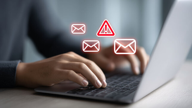 Email security threat notification and spam warning digital workspace visual content modern environment close-up view cybersecurity awareness