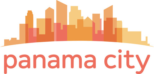 Fototapeta premium Minimalist vector design of Panama City skyline silhouette in warm gradient colors with modern typography and sunset background