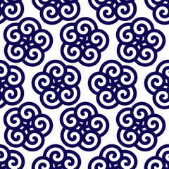 Seamless abstract japan pattern oriental traditional floral background wallpaper carpet clothing wrapping vector illustration texture fabric print damask flowers blue white