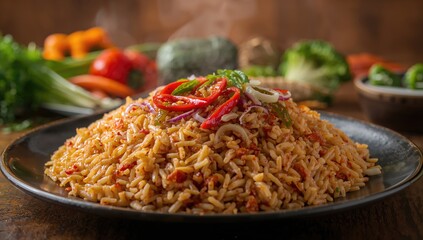 Spicy Onion-Topped Rice Served on a Plate for a Hearty Meal