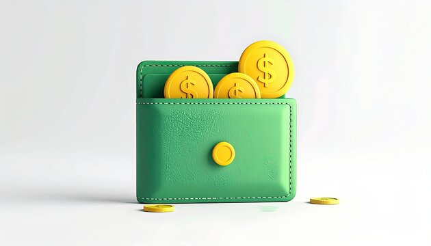 Coins falling into the green wallet. For budgeting, savings, or money management - Powered by Adobe