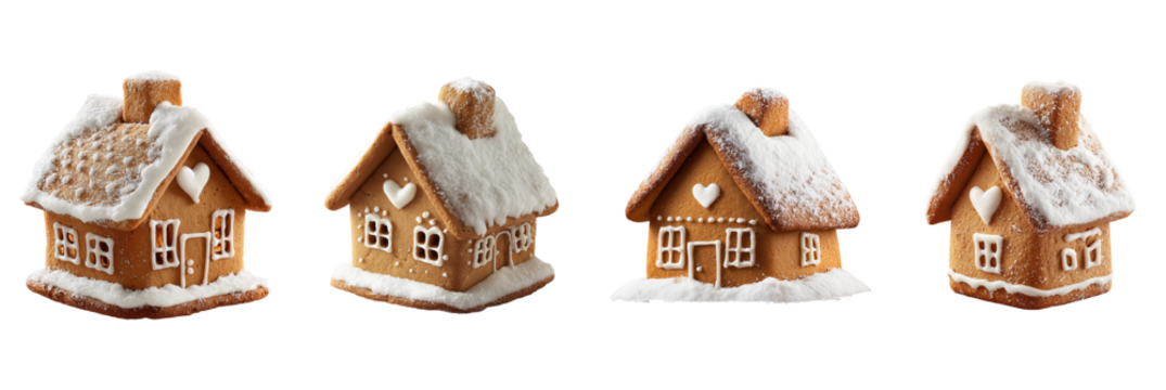 Set of gingerbread houses with icing and sugar snow