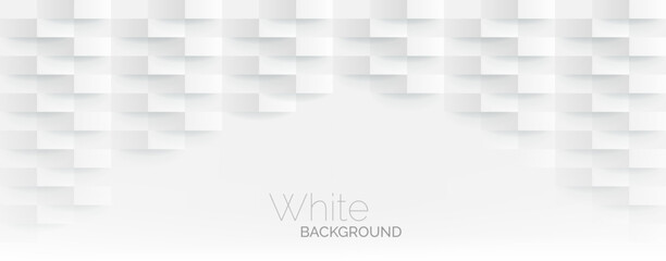 Fototapeta premium 3D Futuristic white paper corners mosaic white background with copy space. Realistic geometric mesh rectangle texture. Abstract white vector wallpaper with hexagon grid.
