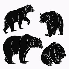 Collection of four black silhouette illustrations of bears in various poses on a white background