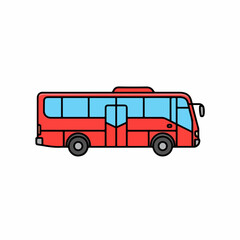 Red bus on white background, illustration of bright vehicle for passenger transport. Simple red bus design, modern vehicle for travel and transportation, and city public transport.