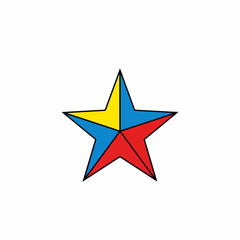 Colorful star on white background with yellow, blue, and red segments creates vibrant presentation, dise&ntilde;o de estrella crea una est&eacute;tica l&uacute;dica, ideal para muchos proyectos creativos.