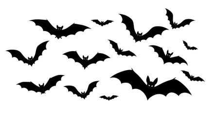 Naklejka premium A Flock of Silhouetted Bats Flying in the Night Sky.