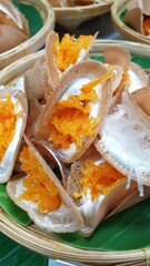 Thai Crispy Pancakes in Woven Baskets, Thai dessert, Thaifood.
