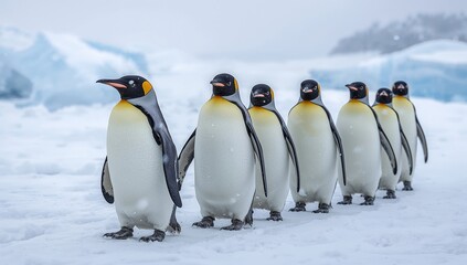 Fototapeta premium Adorable Emperor Penguins Strolling Amid Snowfall