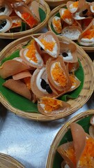 Thai Crispy Pancakes in Woven Baskets, Thai dessert, Thaifood.