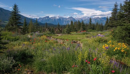 Stunning summer scenery in mountain ranges with lush greenery and vibrant plants