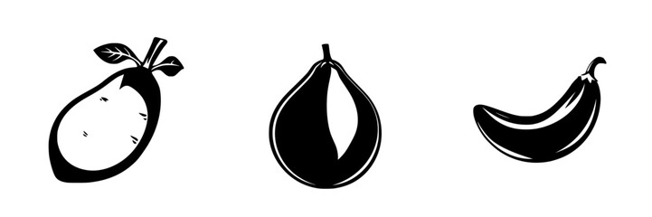 Unique black and white illustrations of various fruits for creative design projects